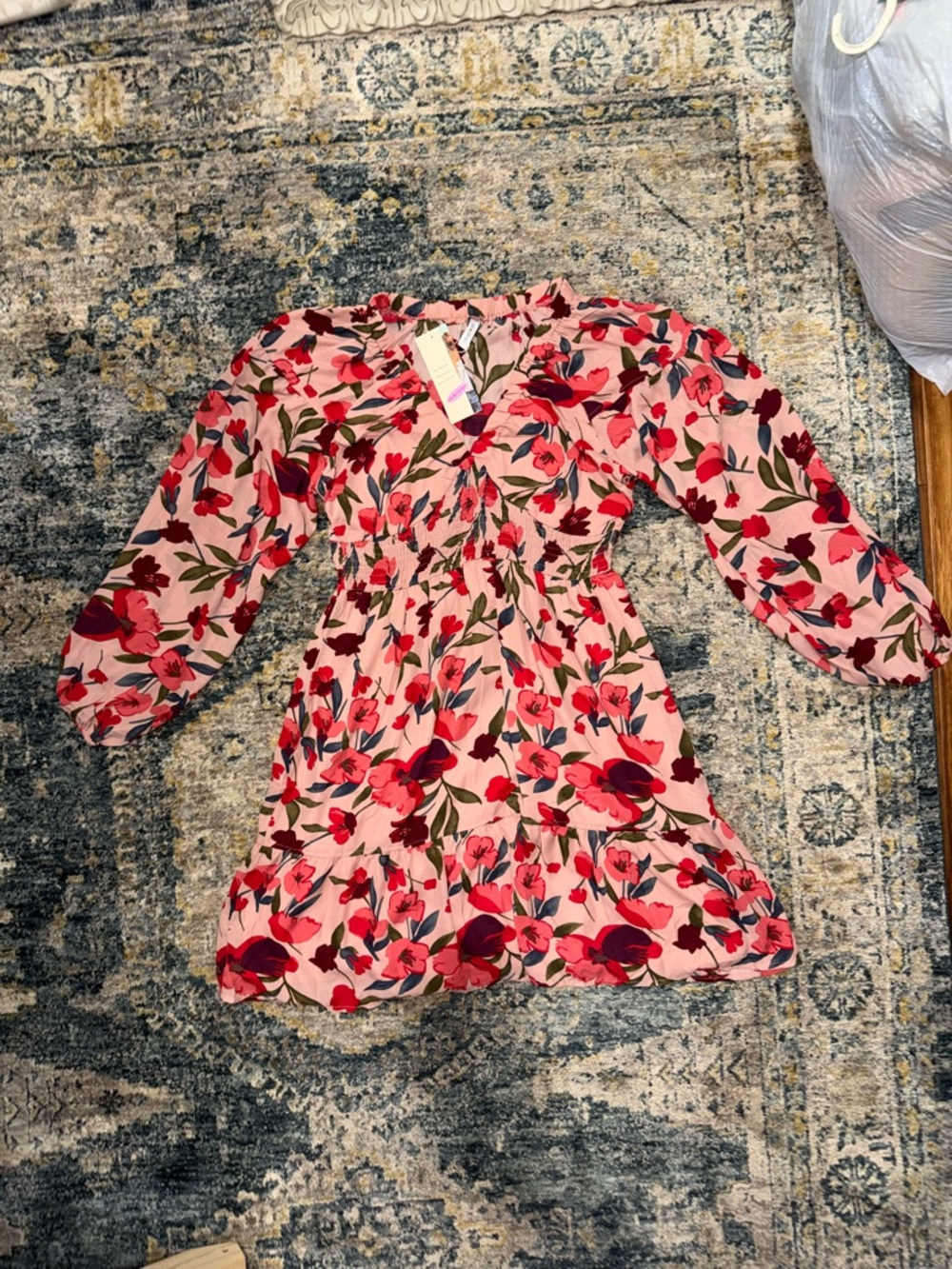 Women’s Floral Pink & Red Long-Sleeve Dress